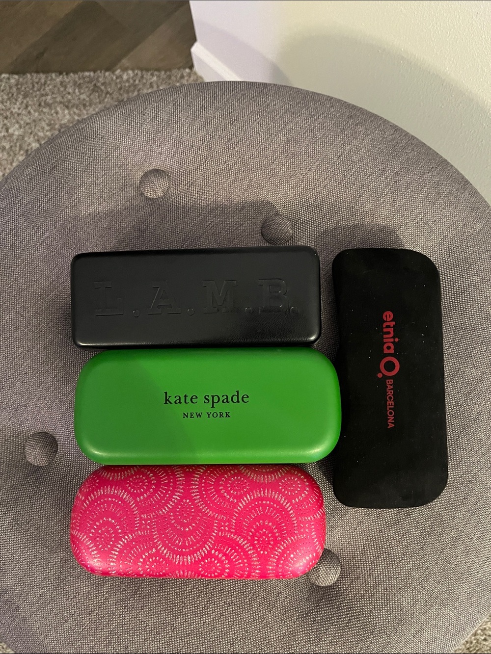 4 Eyewear cases. Kate Spade, LAMB, etina, & generic a pink sparkle